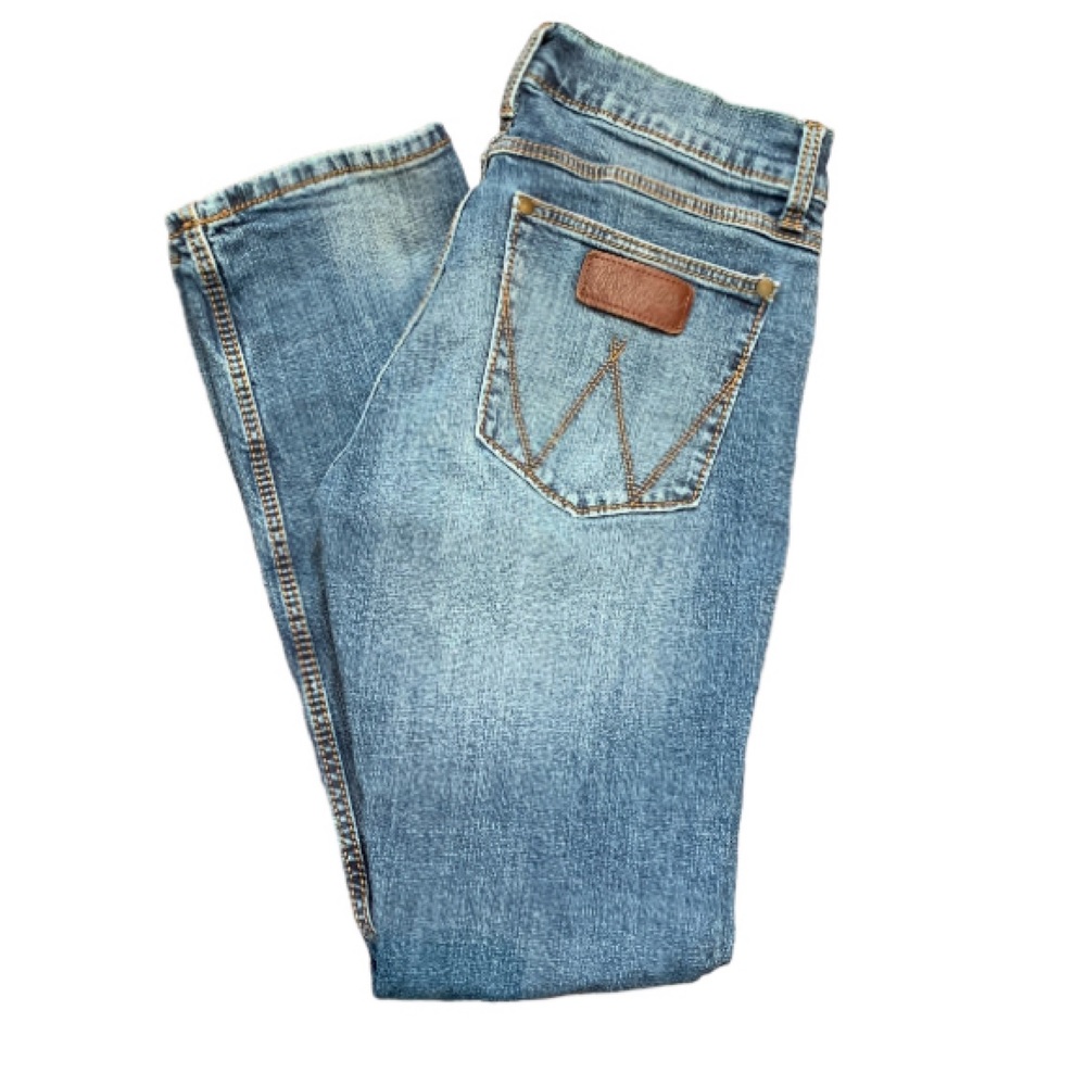 WRANGLER Men’s Retro Slim Fit Straight Leg Denim Blue Jeans